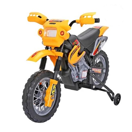 Battery Operated Ride On Dirt Bike With Side Trainer Wheels - Yellow