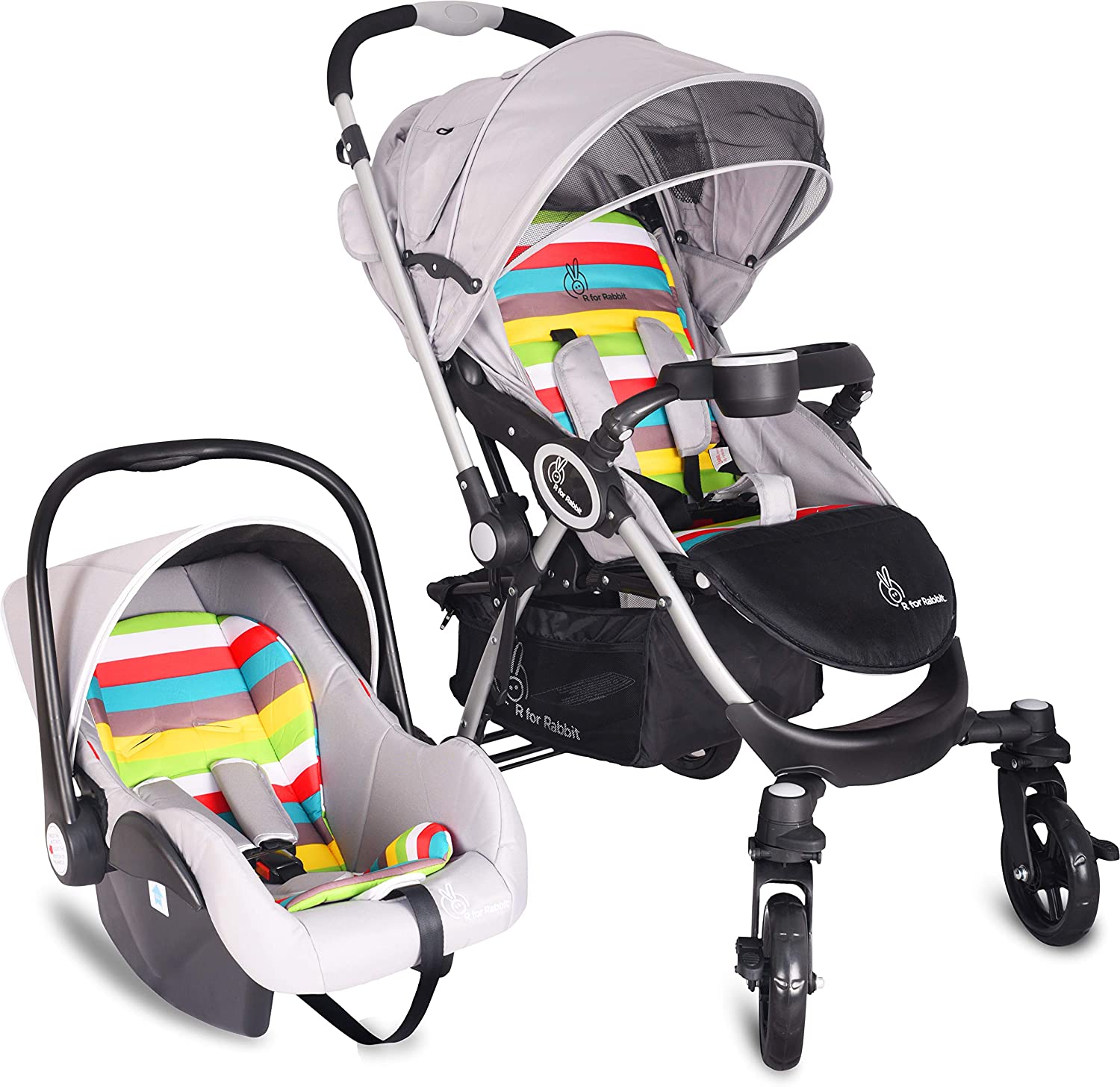 R for Rabbit Travel System - Chocolate Ride - Baby Stroller (Grey-Multicolor)