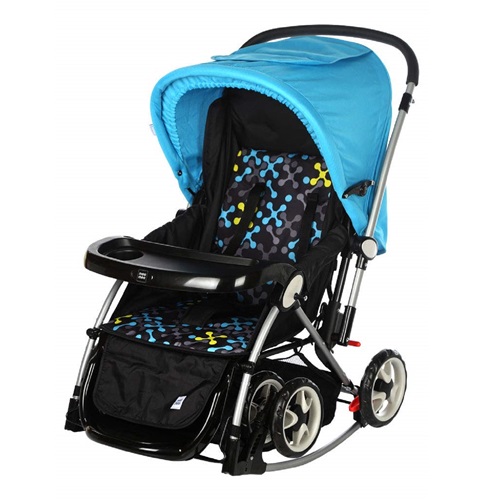 Mee Mee Baby Pram with Rocker and 3 Seating Positions, Blue/Black, (MM-29 PRAM)